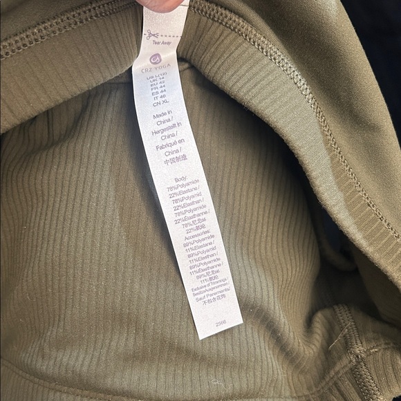 CRZ YOGA Olive Green Ribbed Square Neck Sports Bra L - Picture 6 of 7